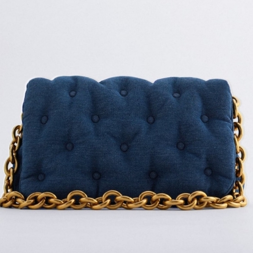 NWT - Zara Quilted Denim Shoulder Bag